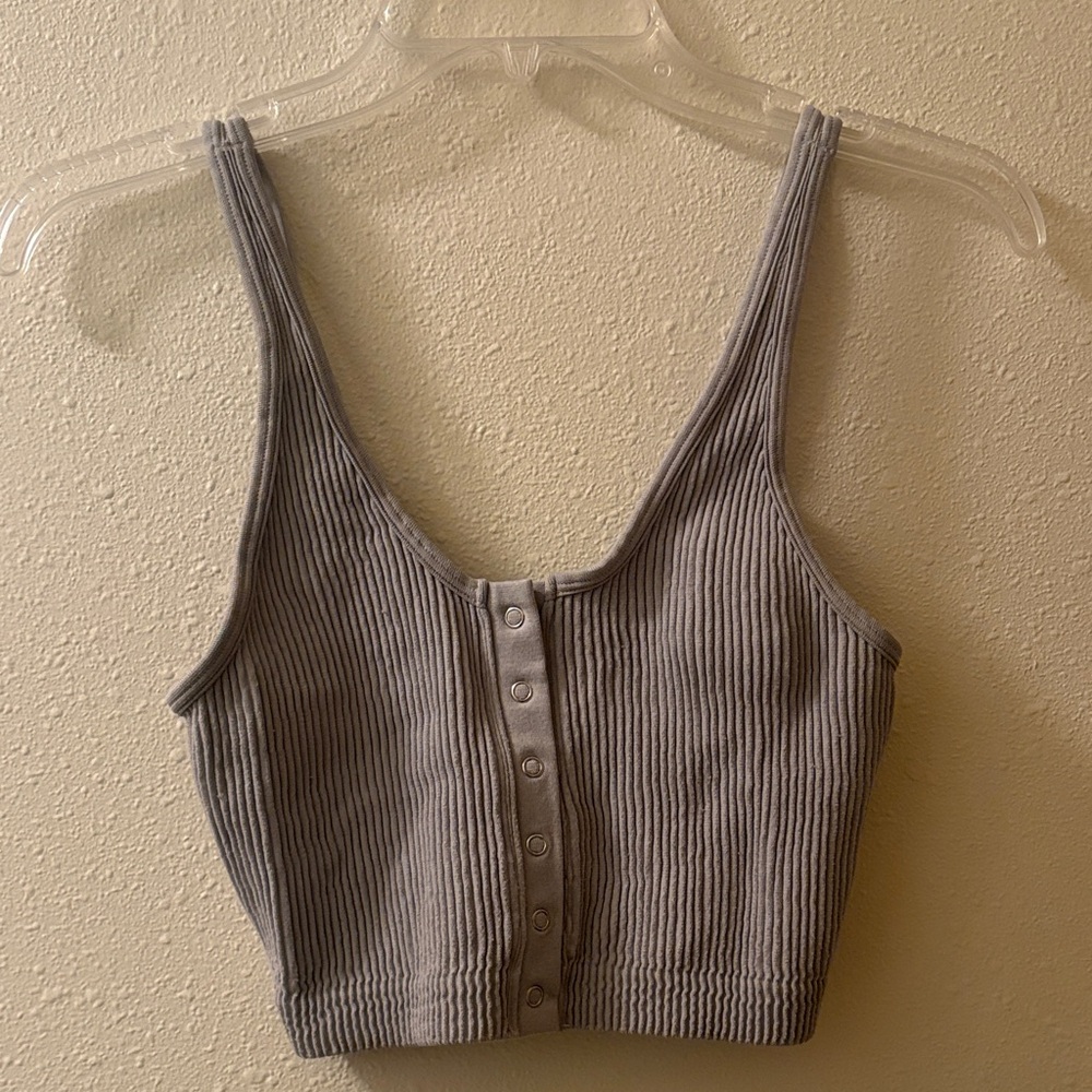 Aerie Ribbed Button-Front Bra in Gray